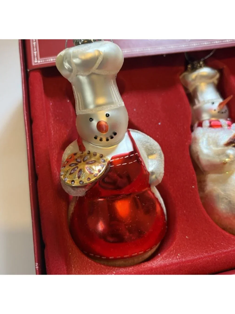 Williams Sonoma Limited Edition Baker Chef Snowman Glass Holiday Ornaments 2005